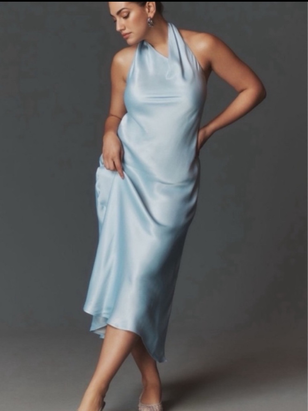 NWT Anthropologie Conditions Apply Reidun Halter Cowl-Neck Midi Silky Dress, L